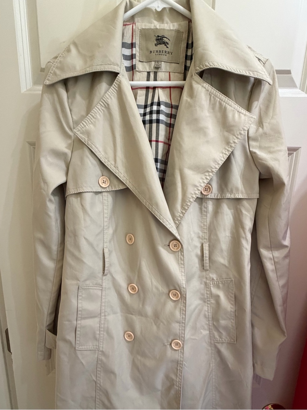 Burberry Beige Double-Breasted Trench Coat with Signature Check Lining